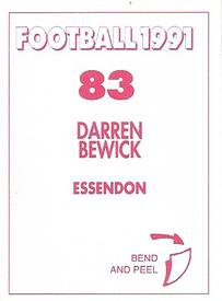 1991 Select AFL Stickers #83 Darren Bewick Back
